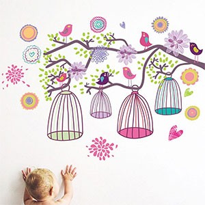 Twig Bird Cage Wall Sticker For Kids Baby Rooms Nursery Removable Stickers