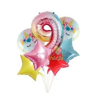 7pcs 32 inch Gradient color Number Foil Balloons Birthday Wedding Party Decorations Round Rainbow Unicorn Balloon Baby Shower