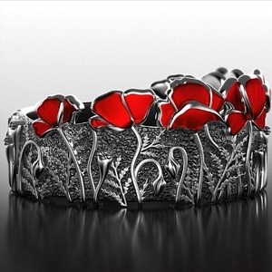 Creative Exquisite Enamel Carved Red Flower Shape Rings for Women Vintage Party Cocktail Jewelry Gift for Girlfriend