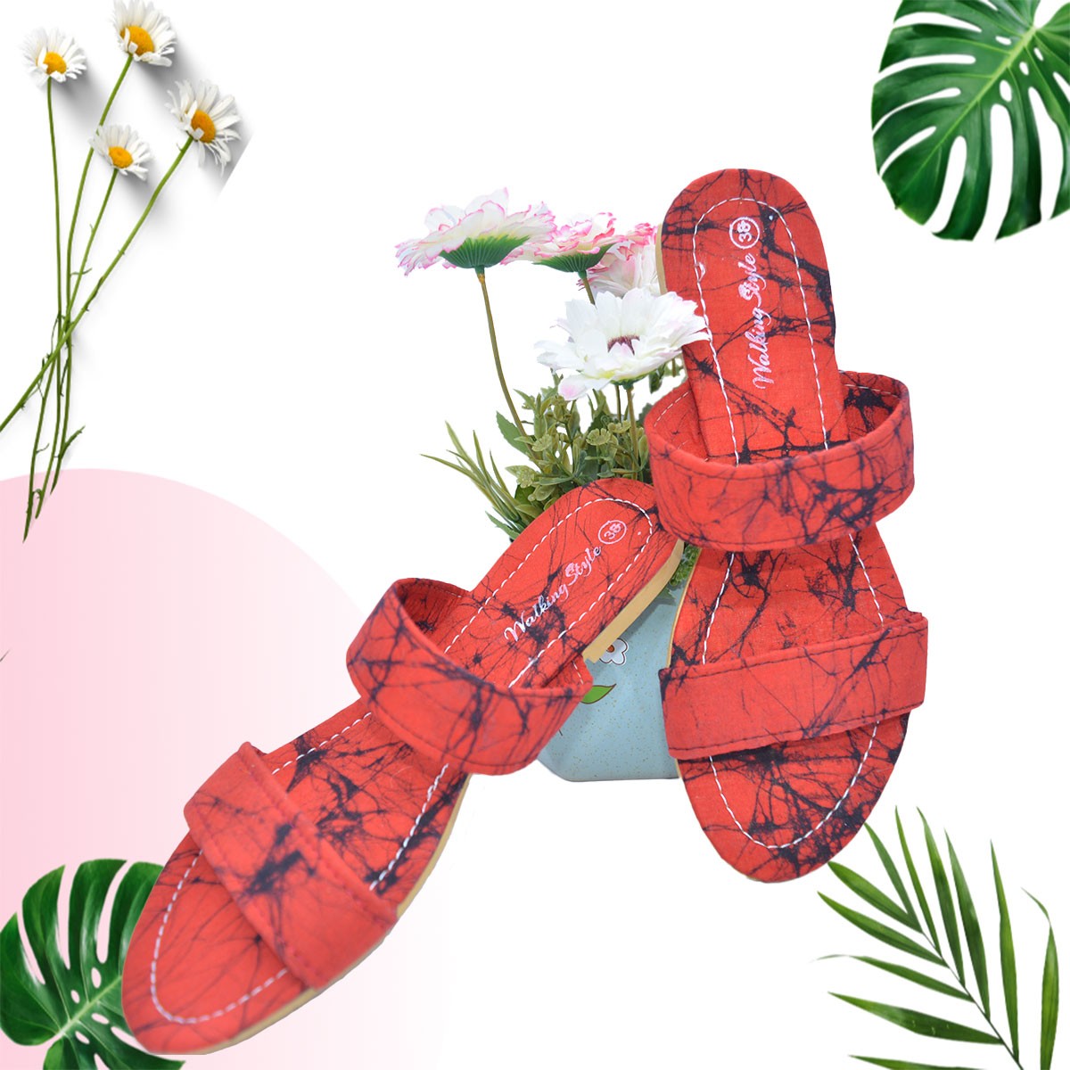 RED COLOUR BATIK PAINTED SLIPPERS