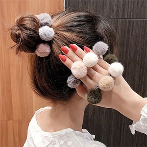 1PCS Women Girls Pompom Elastic Hair Band Puffer Ball Rubber Hair Band