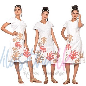 White colour  Printed Midi Dress