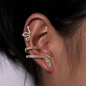 2Pcs Set Clip On Earrings Ear Cuffs For Women Gold Color Snake