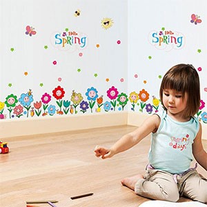 Removable Baseboard Spring flowers waterproof Vinyl Wall Stickers home DecorMural Art Decals
