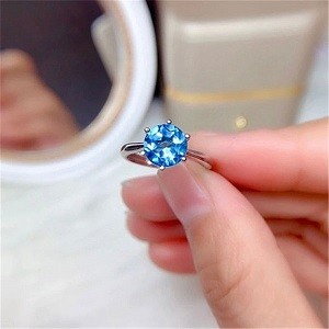 Classic Six Claws Rings For Women Silver Blue Zircon