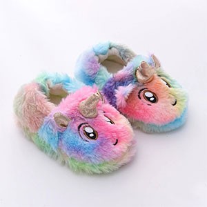 Winter Unicorn Slippers Kids Toddler Girl Flip Flop Baby Boys Fur Slides Cotton Indoor Shoes