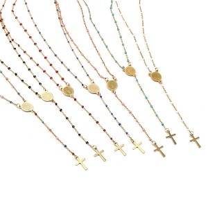 Religious Link Cable Chain Necklace for Women Stainless Steel Cross 49cmVirgin Mary Enamel Necklace Jewelry