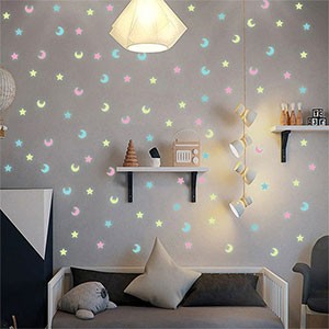 100pcs Luminous Mixed Color Star Moon 3D Wall Sticker Glow in the dark home decorations Stickers