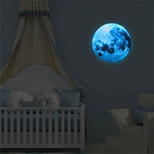 30cm Luminous Blue Moon 3D Wall Sticker living room bedroom decoration for kids Glow in the dark Wall Stickers