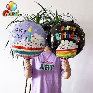 7pcs 18inch Candle Cake Helium Balloons Black Purple Theme Round Foil Balloon Baby Shower Happy Birthday Party Decoration Globos