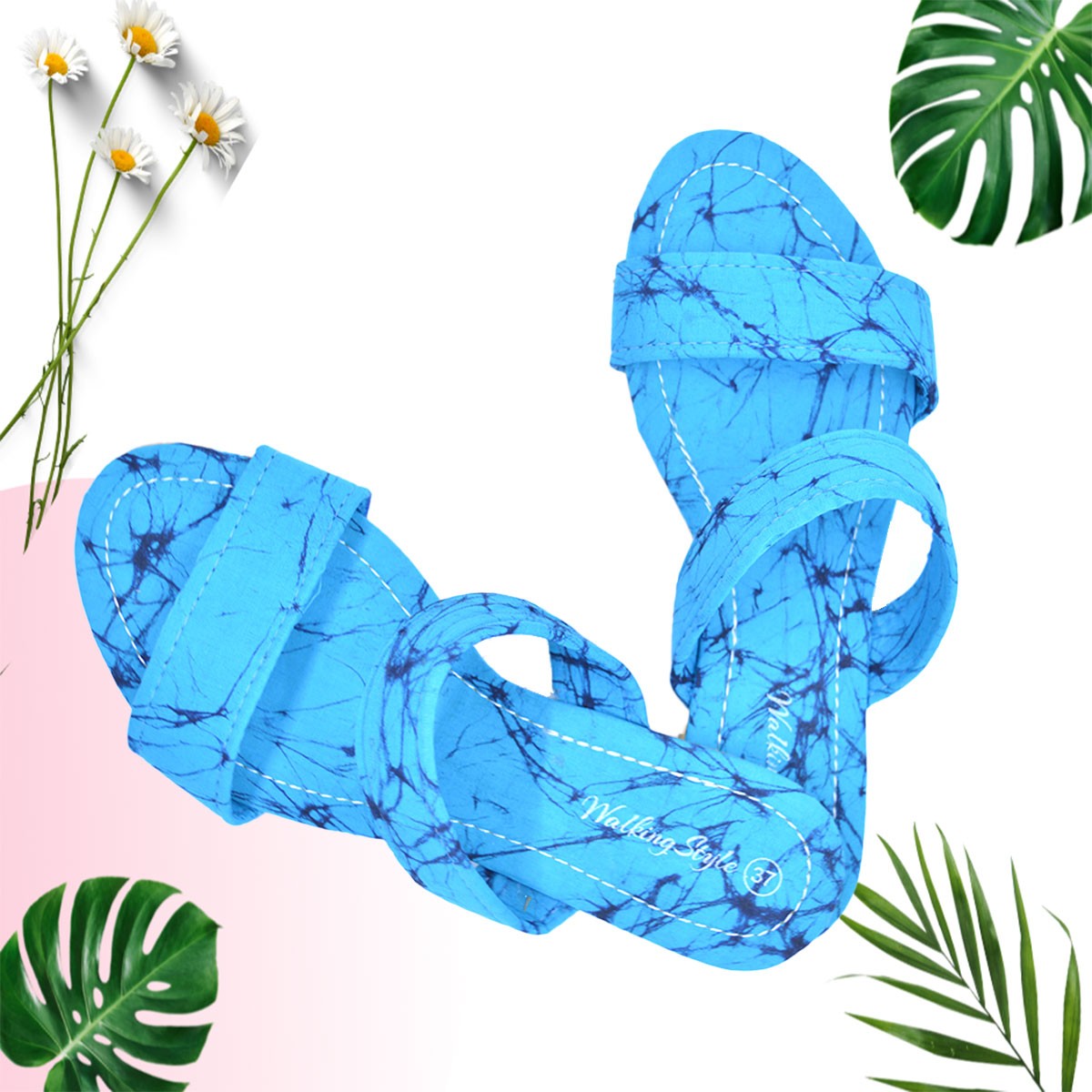 BLUE COLOUR BATIK PAINTED SLIPPERS FOR LADIES