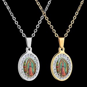Uzone Religious Virgin Mary Pendant Amulet Necklace Stainless Steel Christian Jewelry CZ Stone Prayer Necklaces For Women Collar