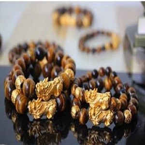 Natural Brown Tiger Eye With Gold Pixiu Bracelet