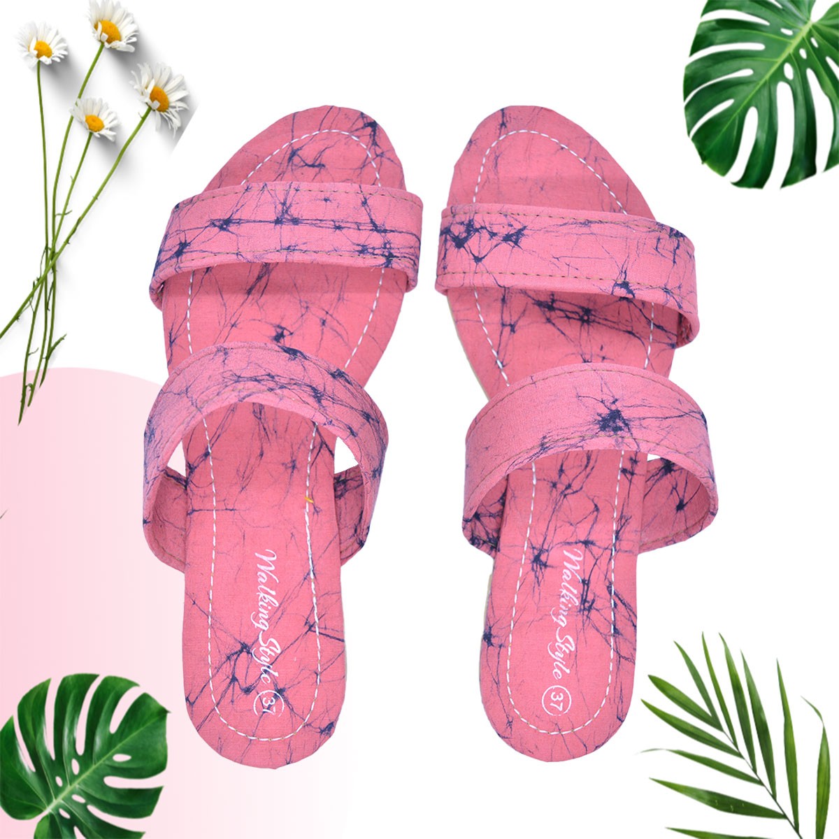 PINK COLOUR BATIK PAINTED SLIPPERS FOR LADIES