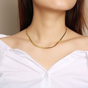 Adjustable Flat Snake Chain Choker for Women Stainless