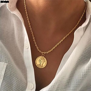 Trendy Boho Simple Human Head Coin Choker Necklaces For Women