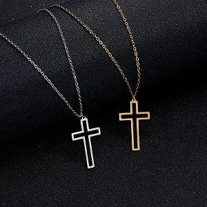 Hollow Stainless Steel Necklace For Women Men Long Chain Cross Necklace Small Cross Religious Ornament Party Jewelry Gift